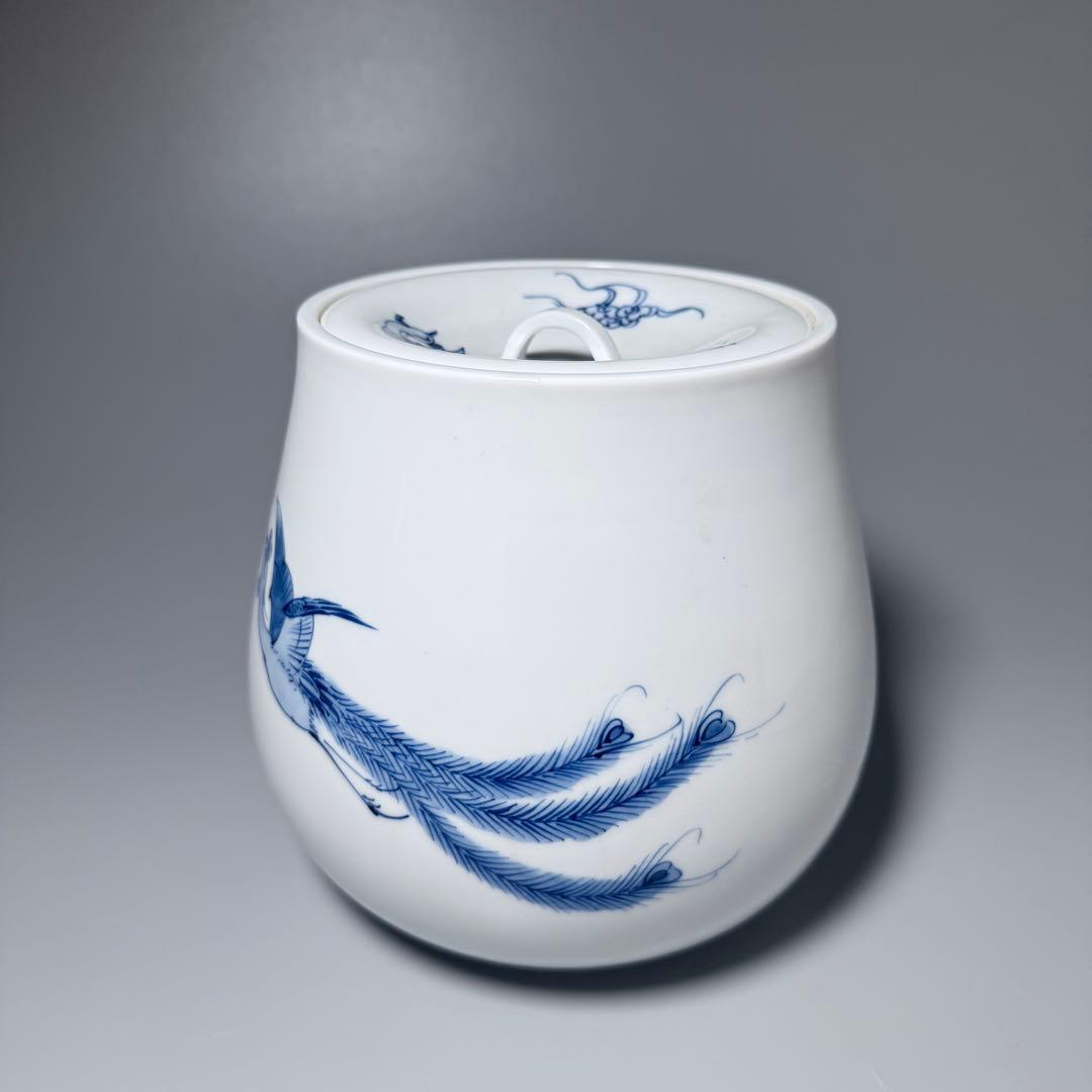 の*り様 佐賀県重要無形文化財指定　中村清六　作　染付鳳凰図水指　共箱　茶道具