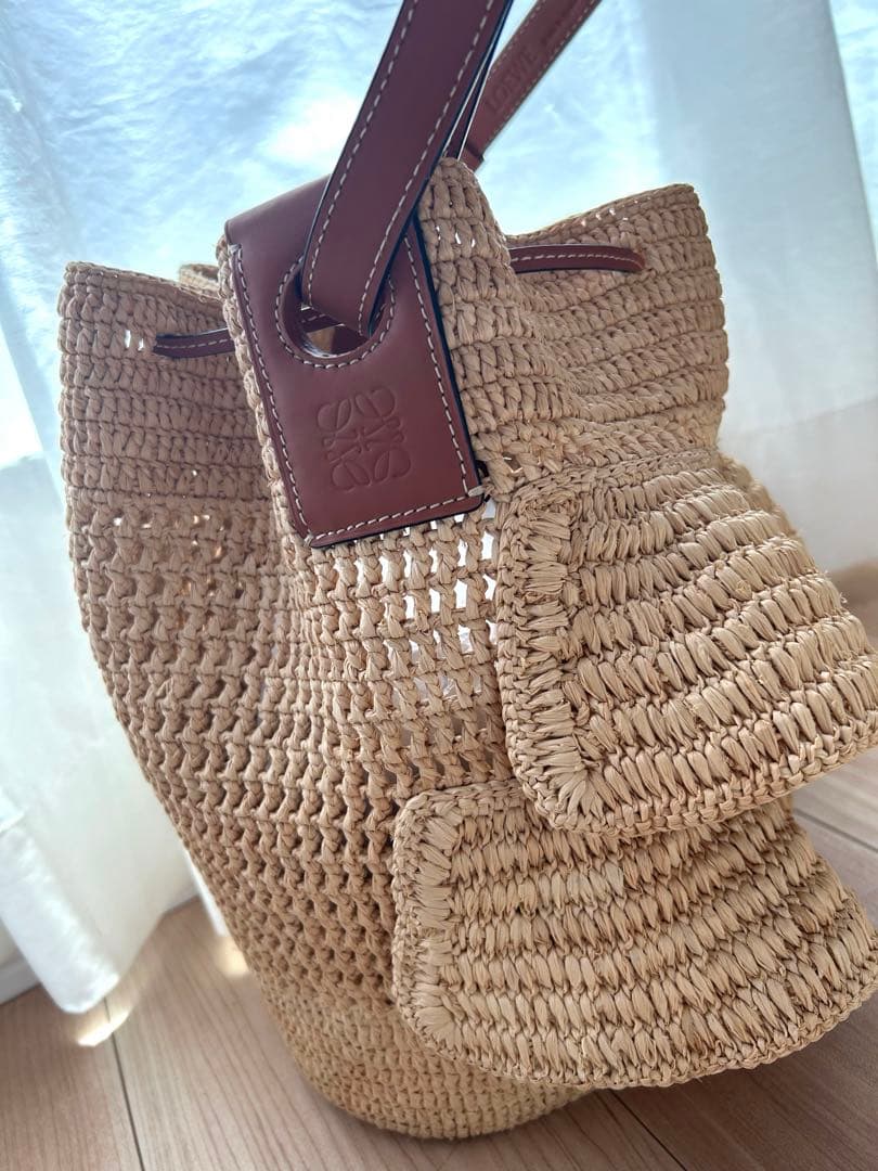 sky　新品Loeweかごバック　ラッフルバルーンバッグラフィア＆カーフ