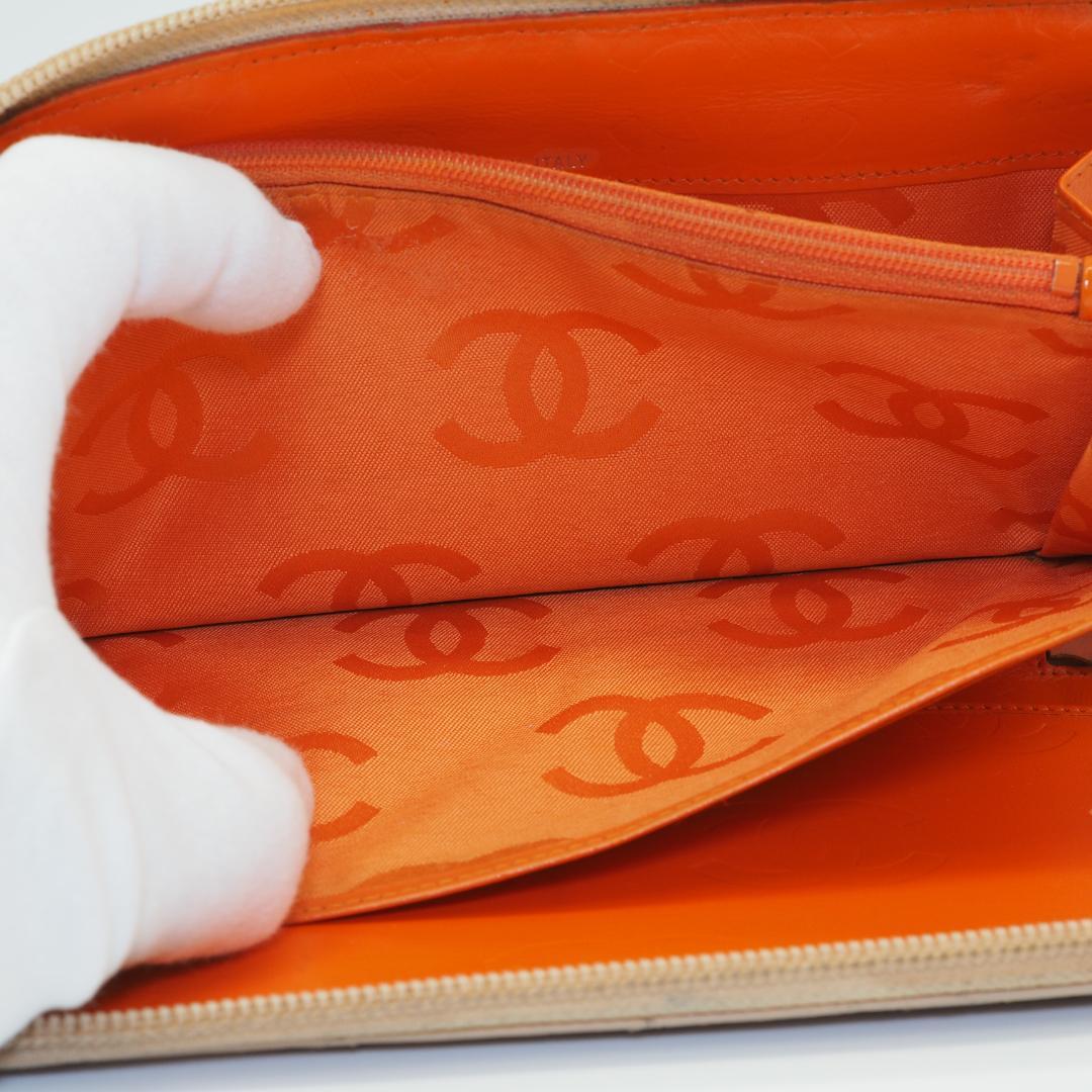 【美品】CHANEL カンボンライン オーガナイザー 長財布 ベージュ×オレンジ