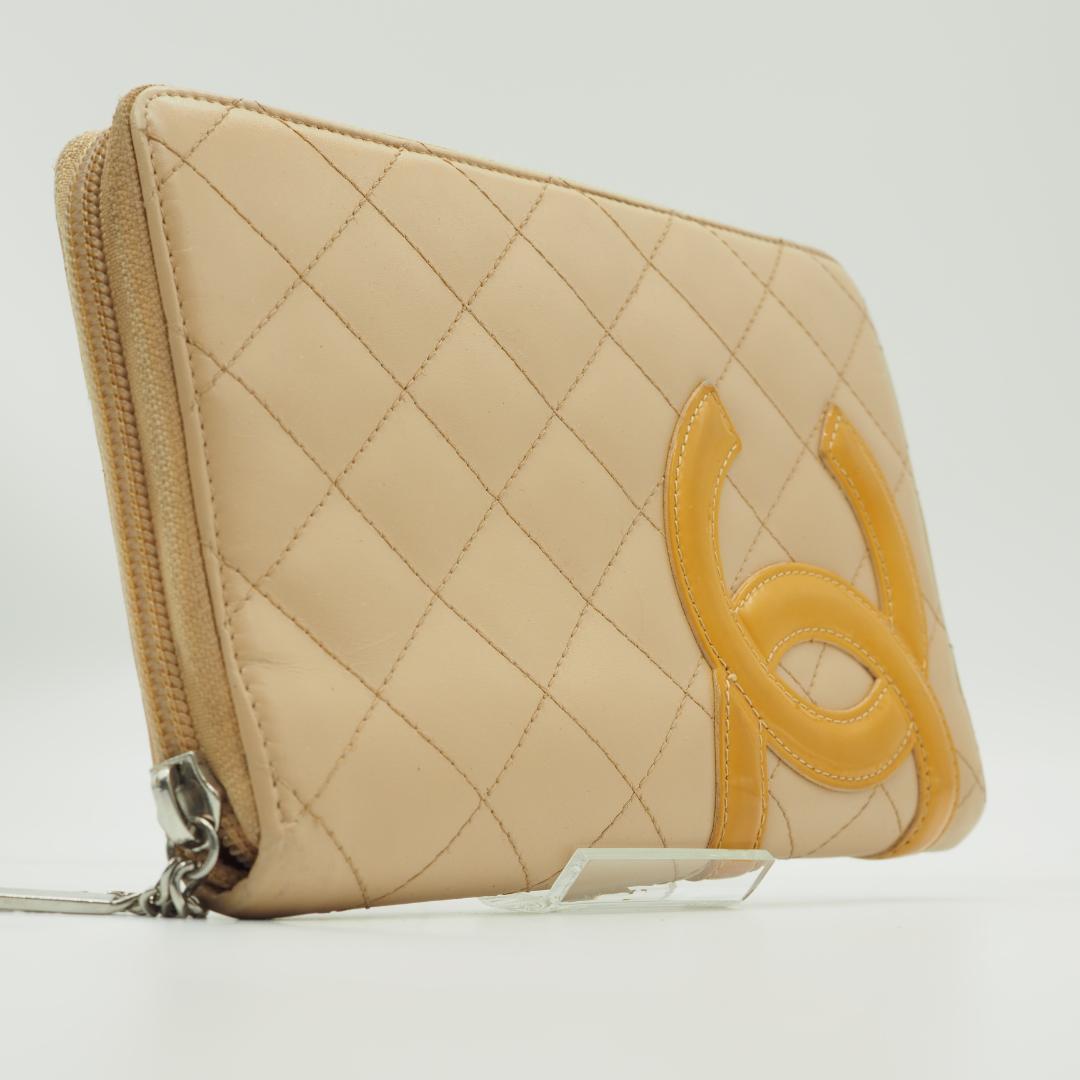 【美品】CHANEL カンボンライン オーガナイザー 長財布 ベージュ×オレンジ