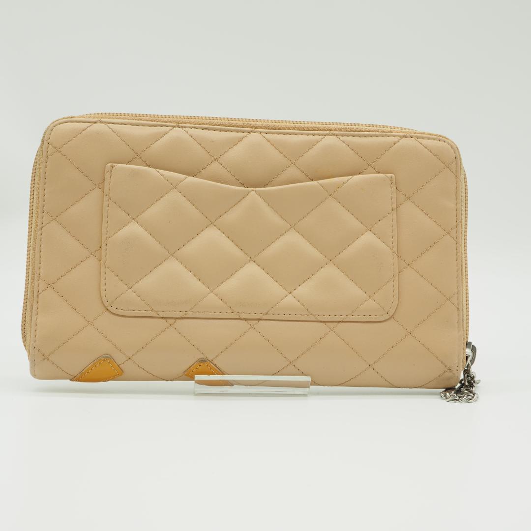 【美品】CHANEL カンボンライン オーガナイザー 長財布 ベージュ×オレンジ