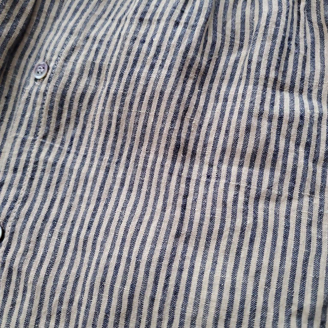 イチアンティークス リネン ストライプオーバーシャツワンピース ベージュ×グレー