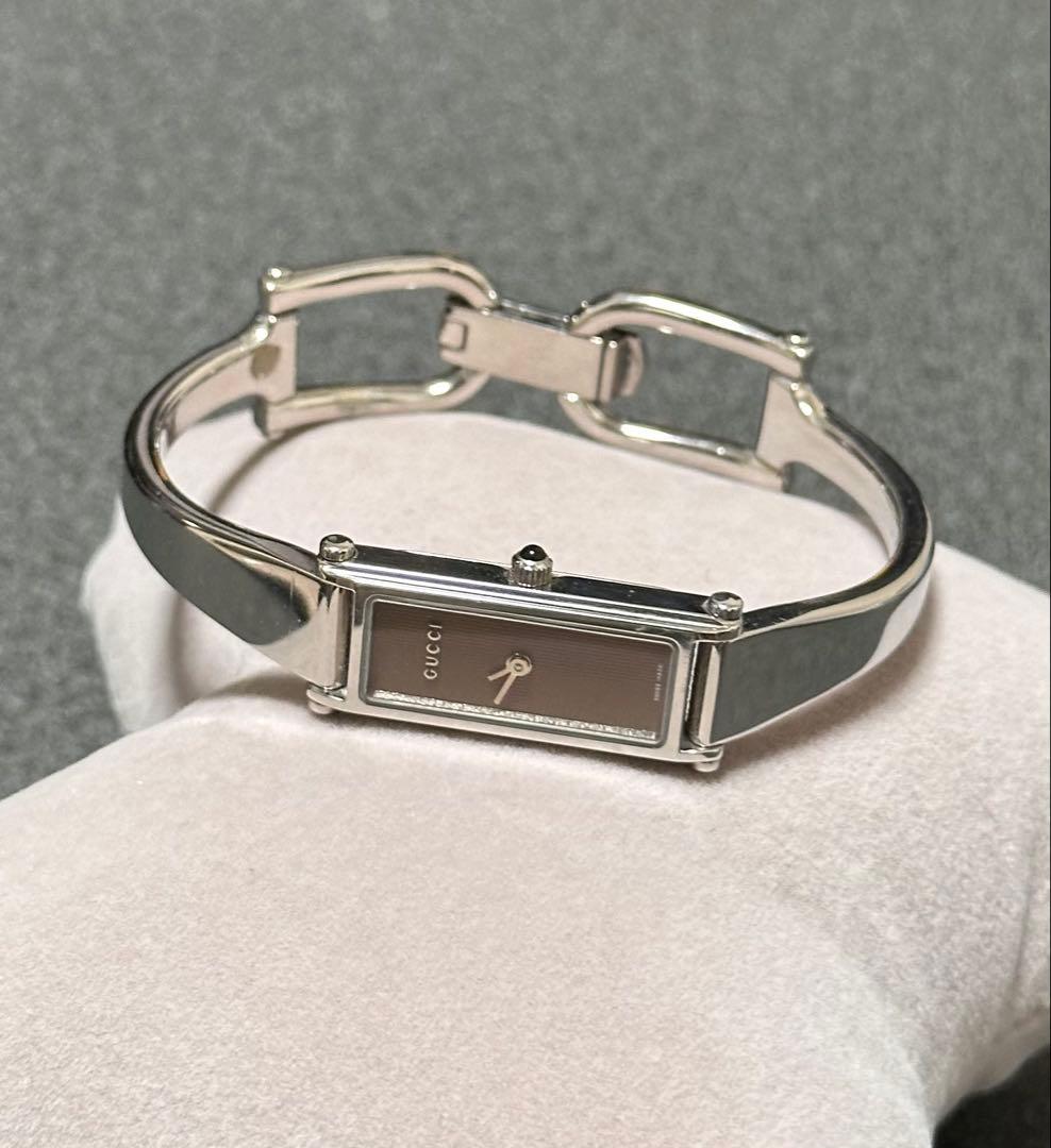 【稼動】 グッチ 腕時計 バングルウォッチ 1500L シルバー ブラウン文字盤