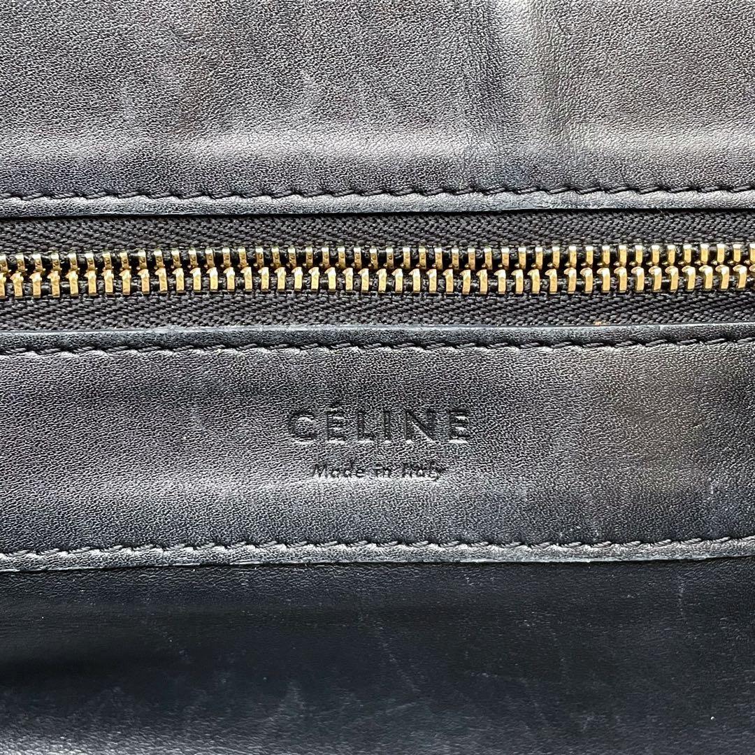 セリーヌ レザー ホリゾンタル カバ ハンド トート バッグ ブラック.