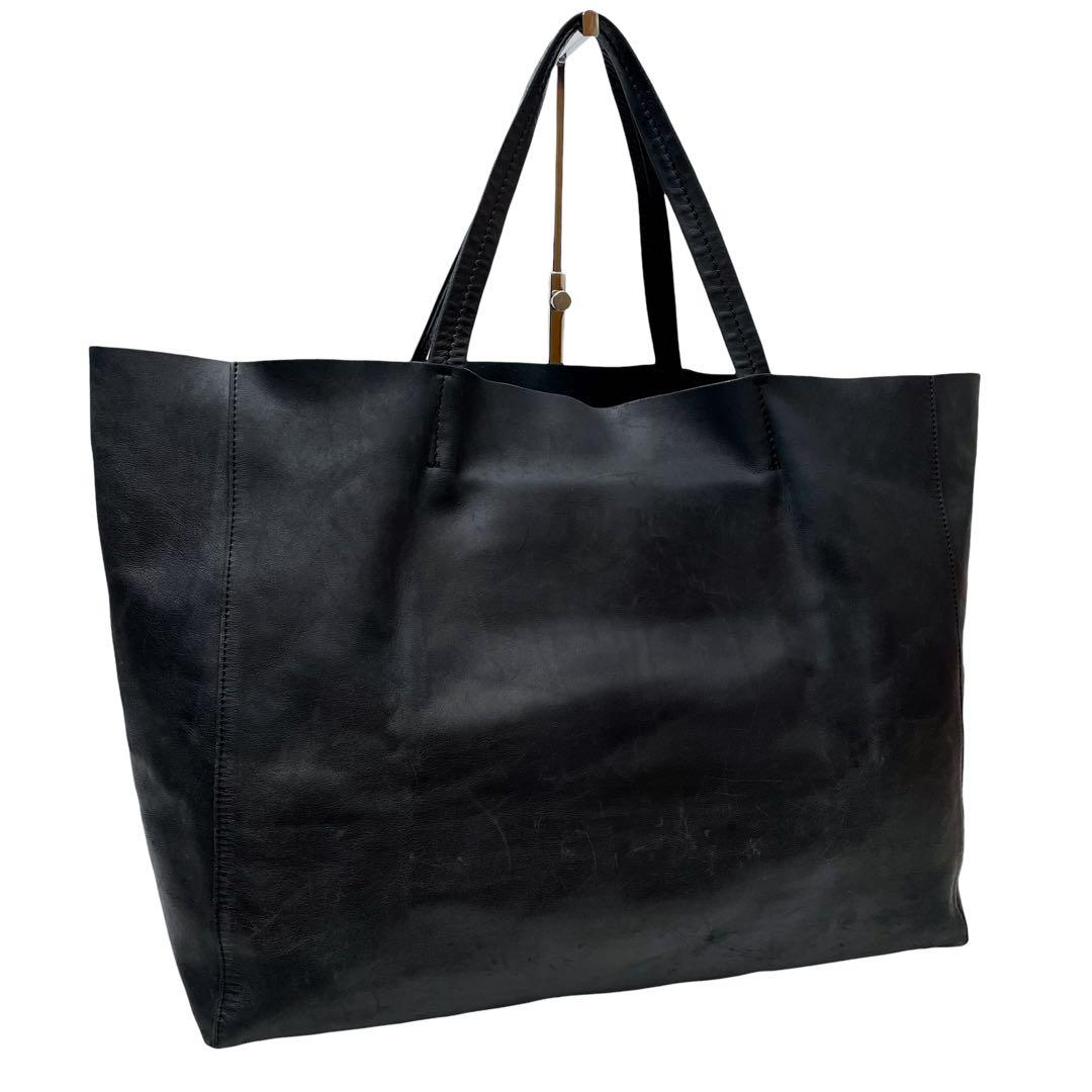 セリーヌ レザー ホリゾンタル カバ ハンド トート バッグ ブラック.