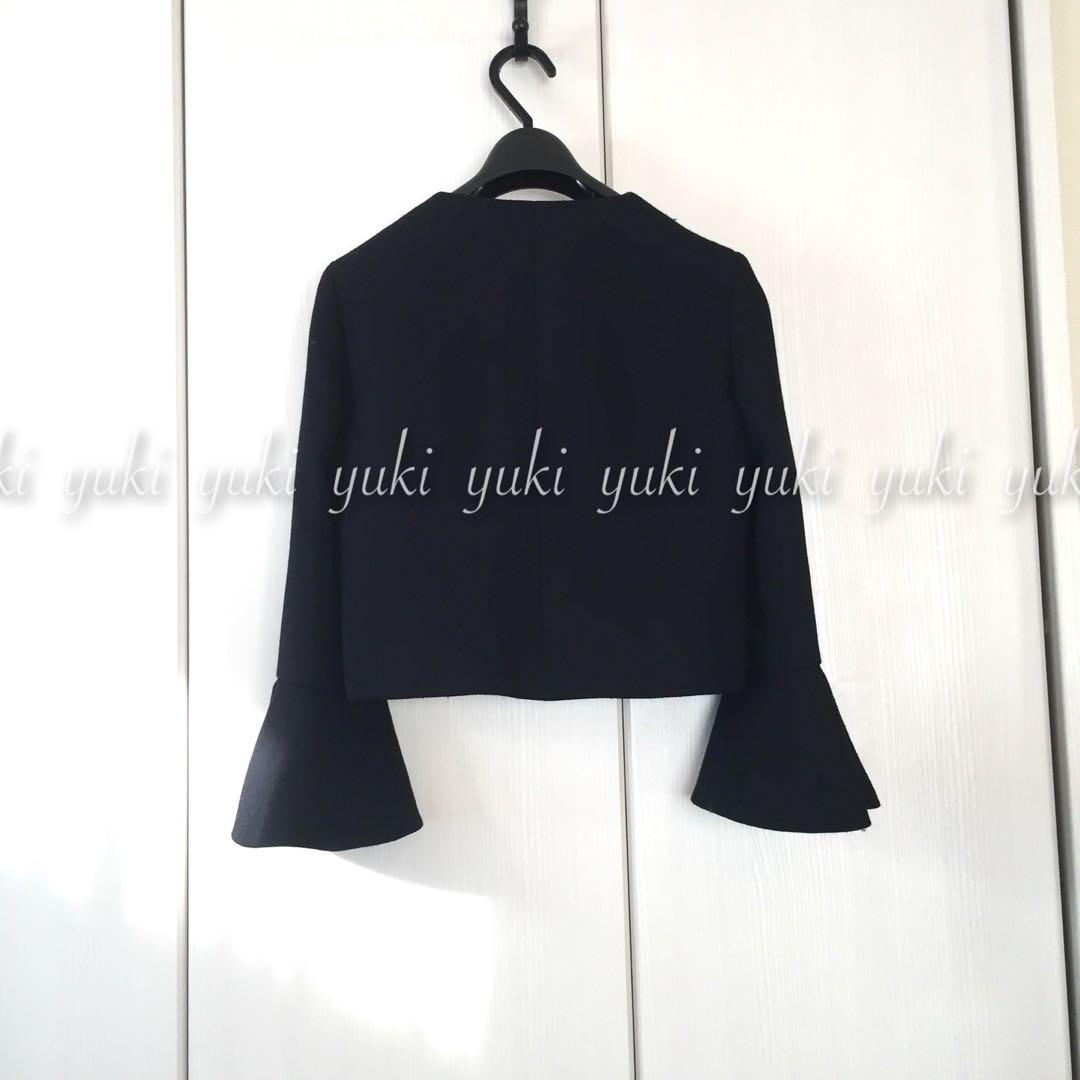 ANAYI ウールジョーゼット ソデフレアジャケット 36 ネイビー