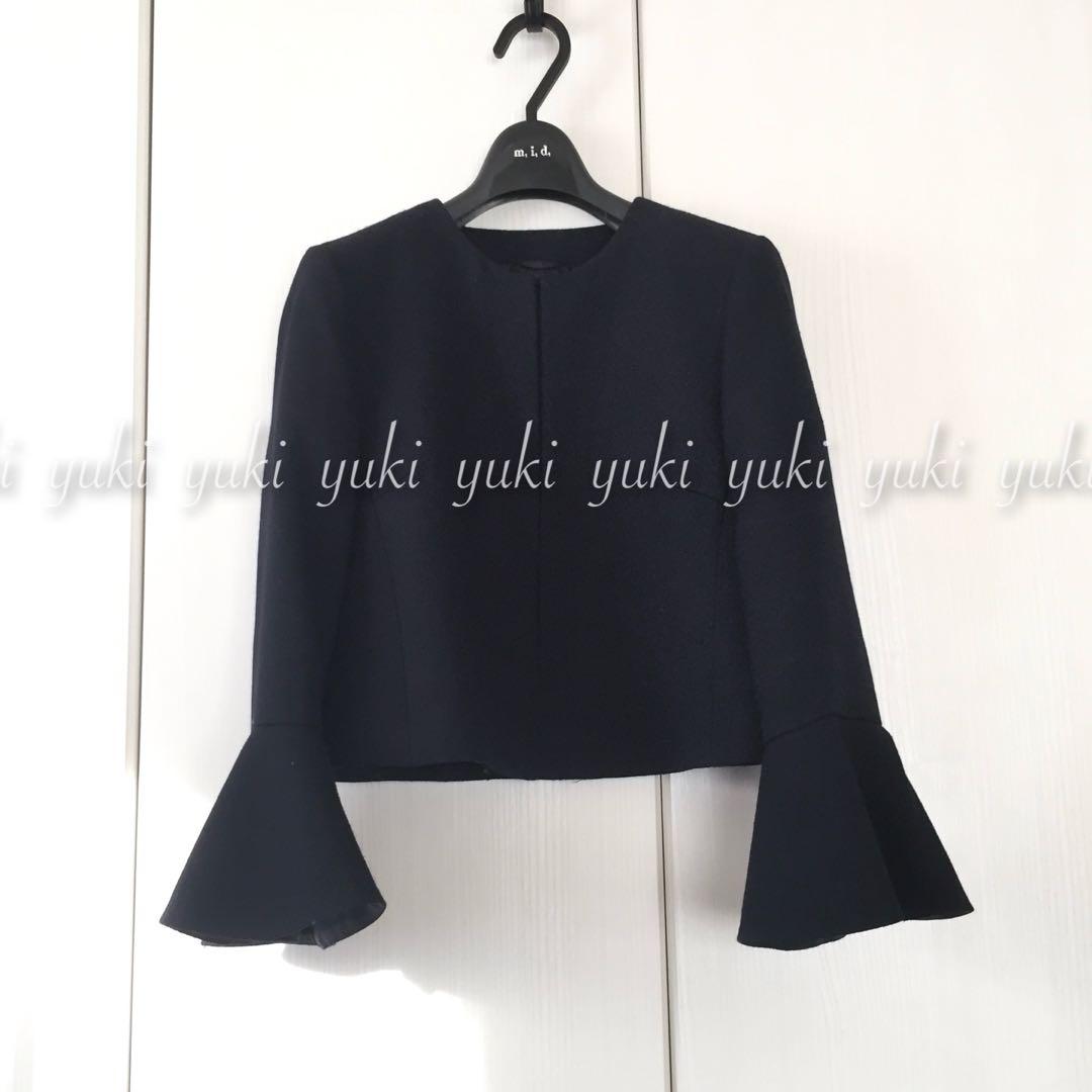 ANAYI ウールジョーゼット ソデフレアジャケット 36 ネイビー