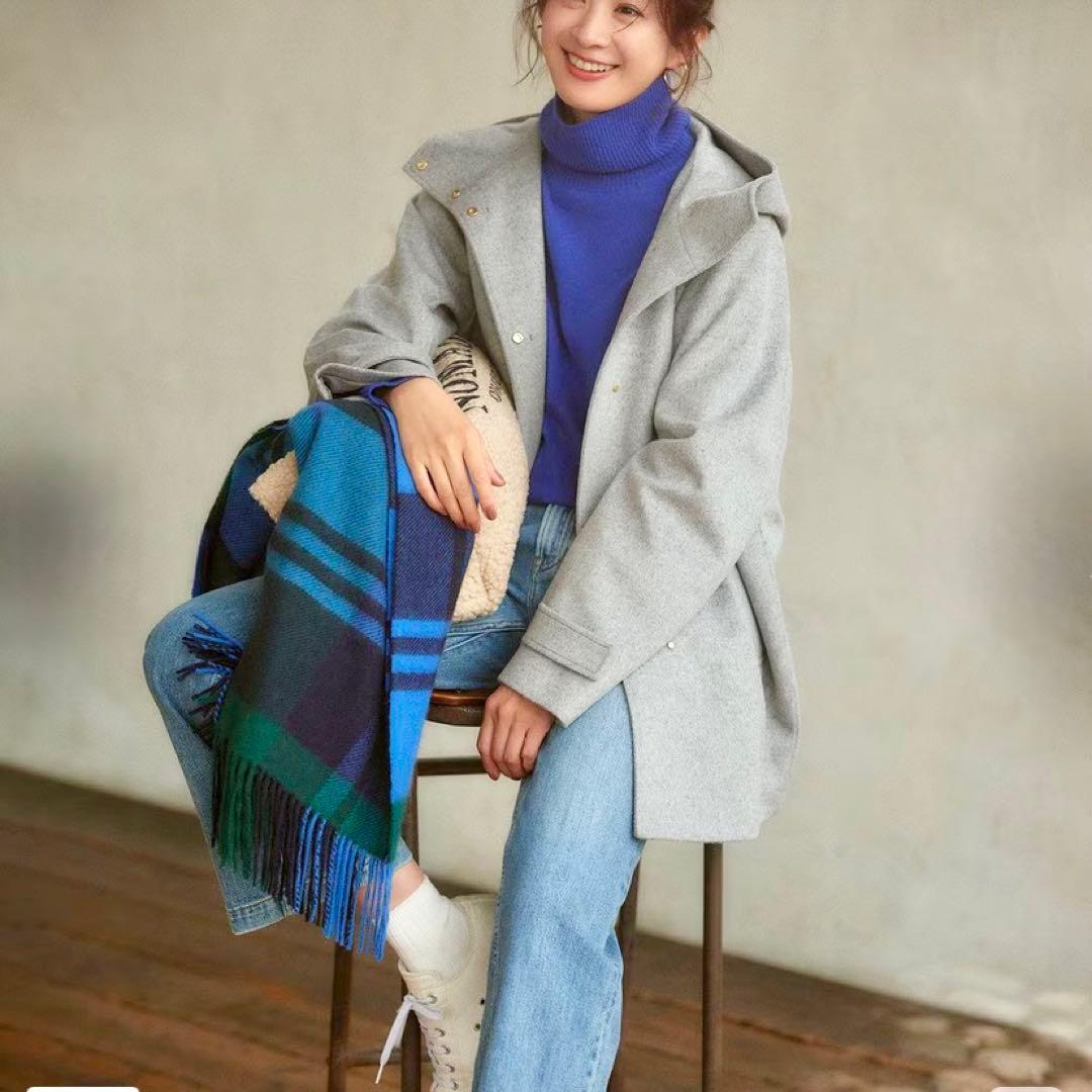 【未使用タグ付】23区ウールカシミヤビーバーフード付ショートコート