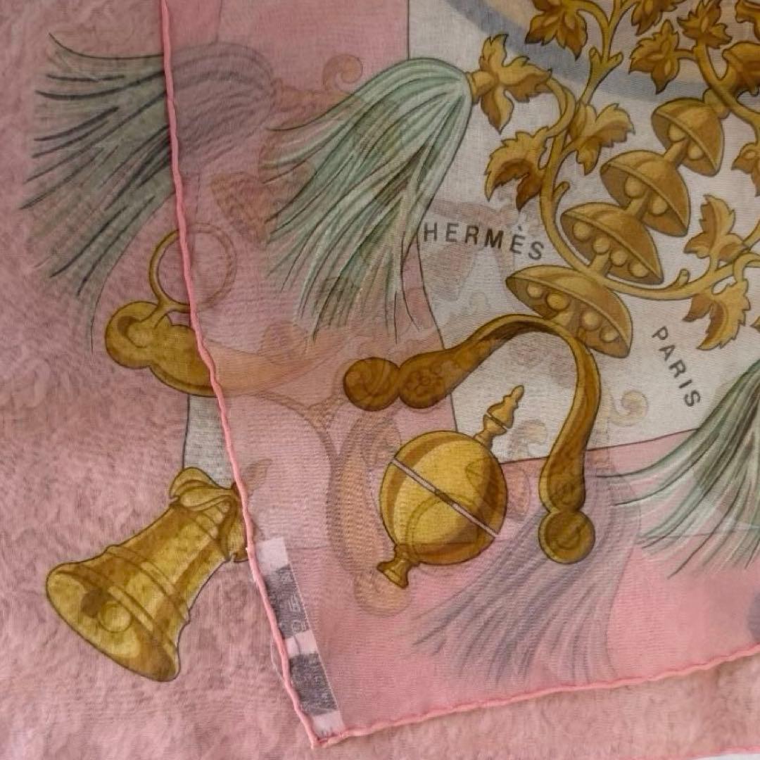 HERMES シルクモスリン ストール　羽飾りと鈴　174×89 大判