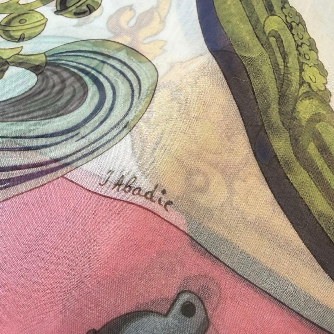 HERMES シルクモスリン ストール　羽飾りと鈴　174×89 大判