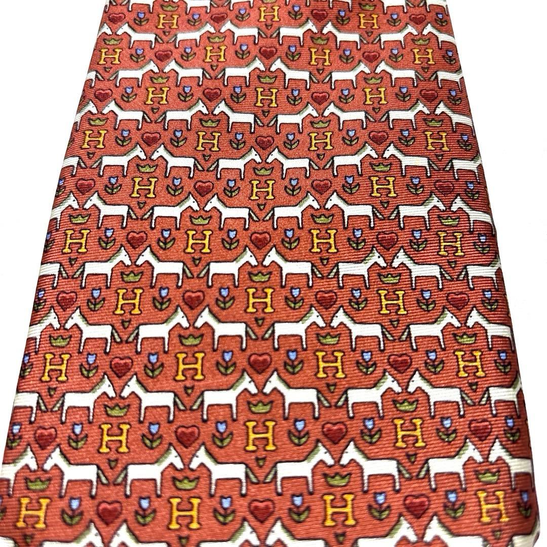 極美品　HERMES エルメス　ネクタイ　ペア馬柄　ハート柄　H柄　可愛い
