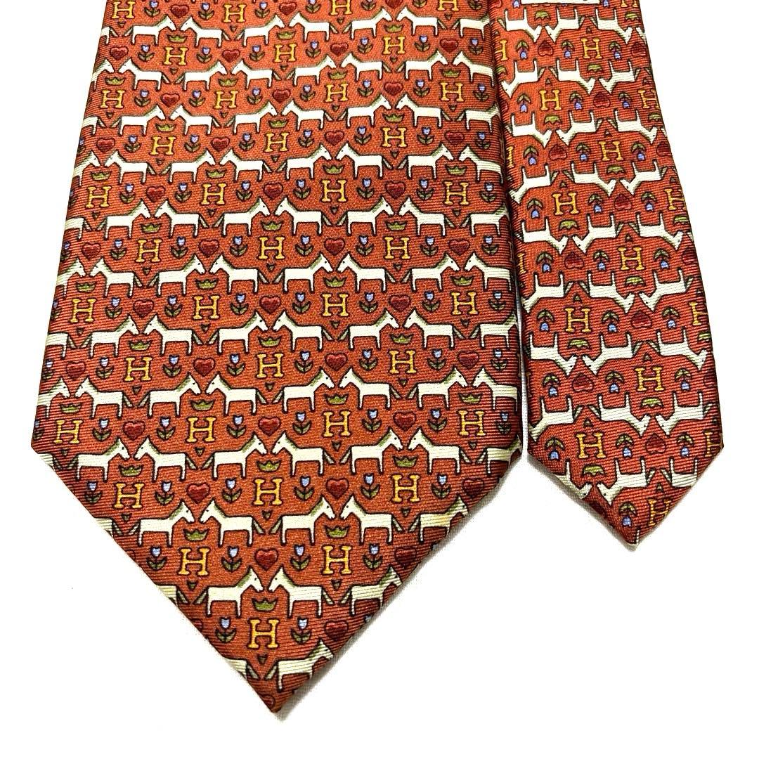 極美品　HERMES エルメス　ネクタイ　ペア馬柄　ハート柄　H柄　可愛い