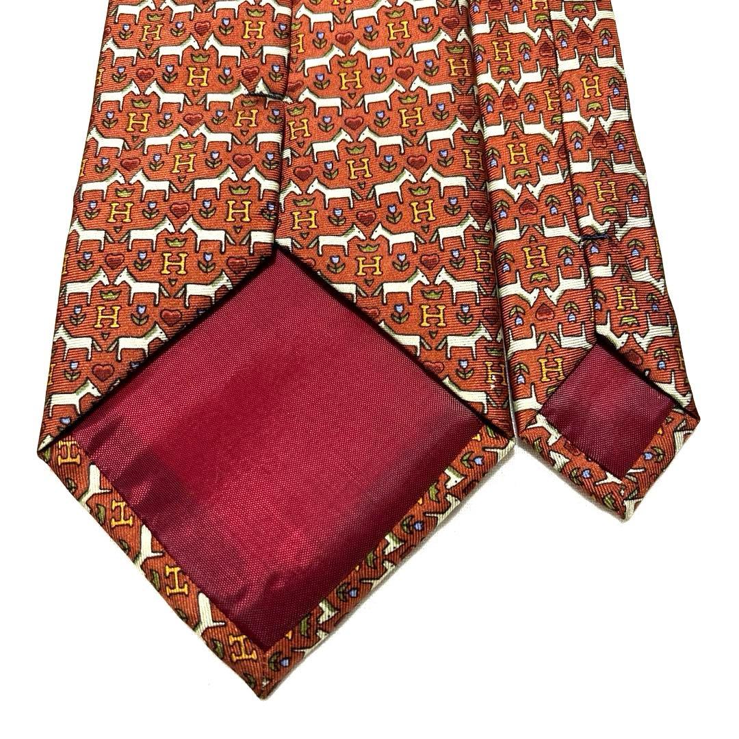 極美品　HERMES エルメス　ネクタイ　ペア馬柄　ハート柄　H柄　可愛い