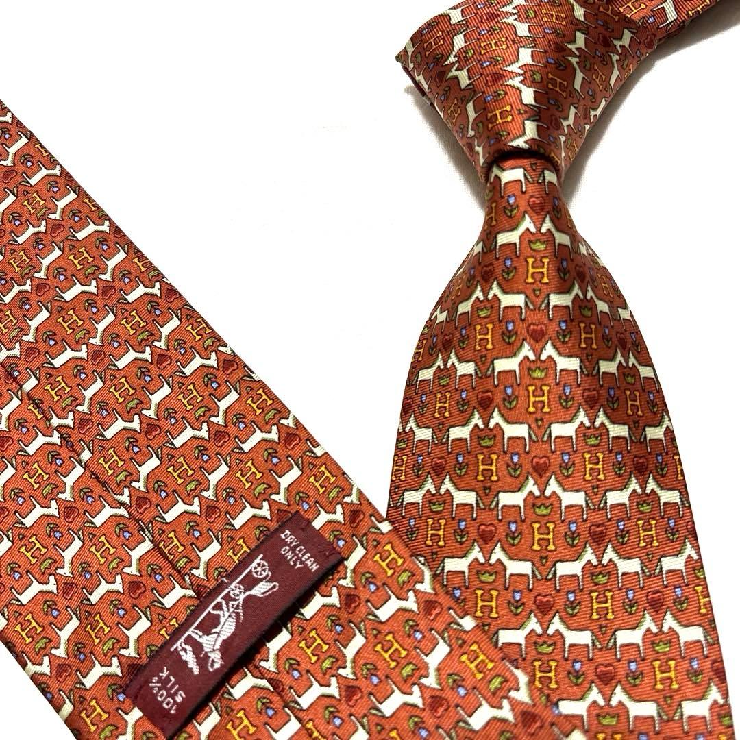 極美品　HERMES エルメス　ネクタイ　ペア馬柄　ハート柄　H柄　可愛い