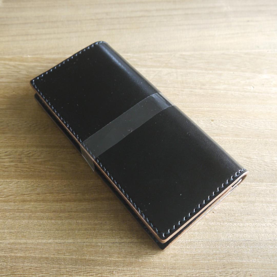 【ウーロン様】ヌメ革　栃木レザー　サドルレザー　ロングウォレット　二つ折り　黒