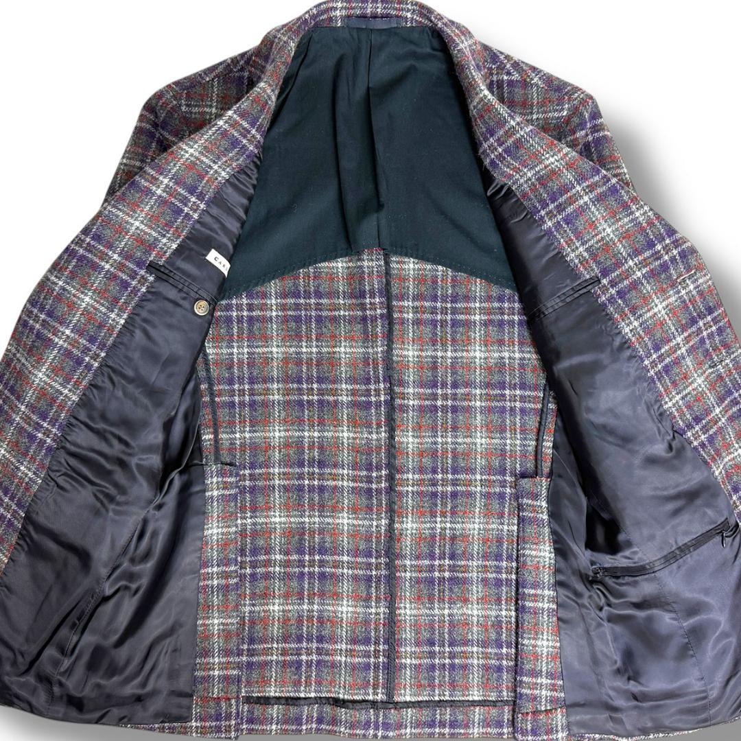 J4028 超美品 カルーゾ エルボーパッチチェック柄ツイードジャケット 48
