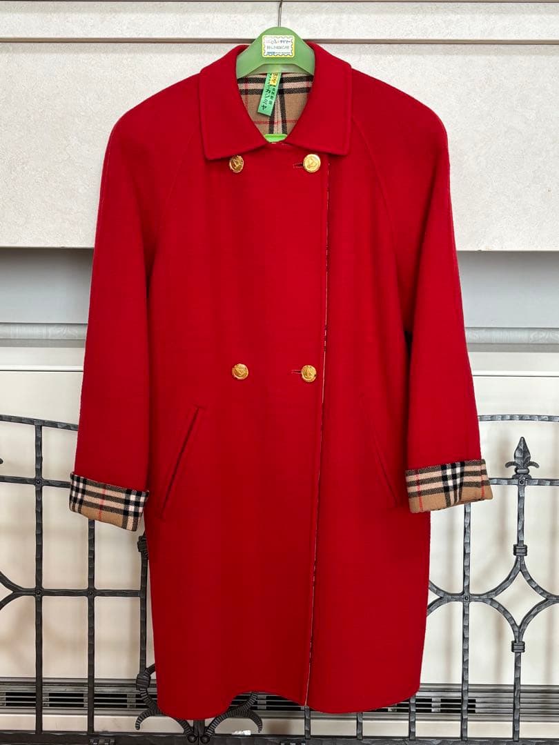 美品 希少 バーバリーズ ダブルフェイス カシミヤ混コート レッド