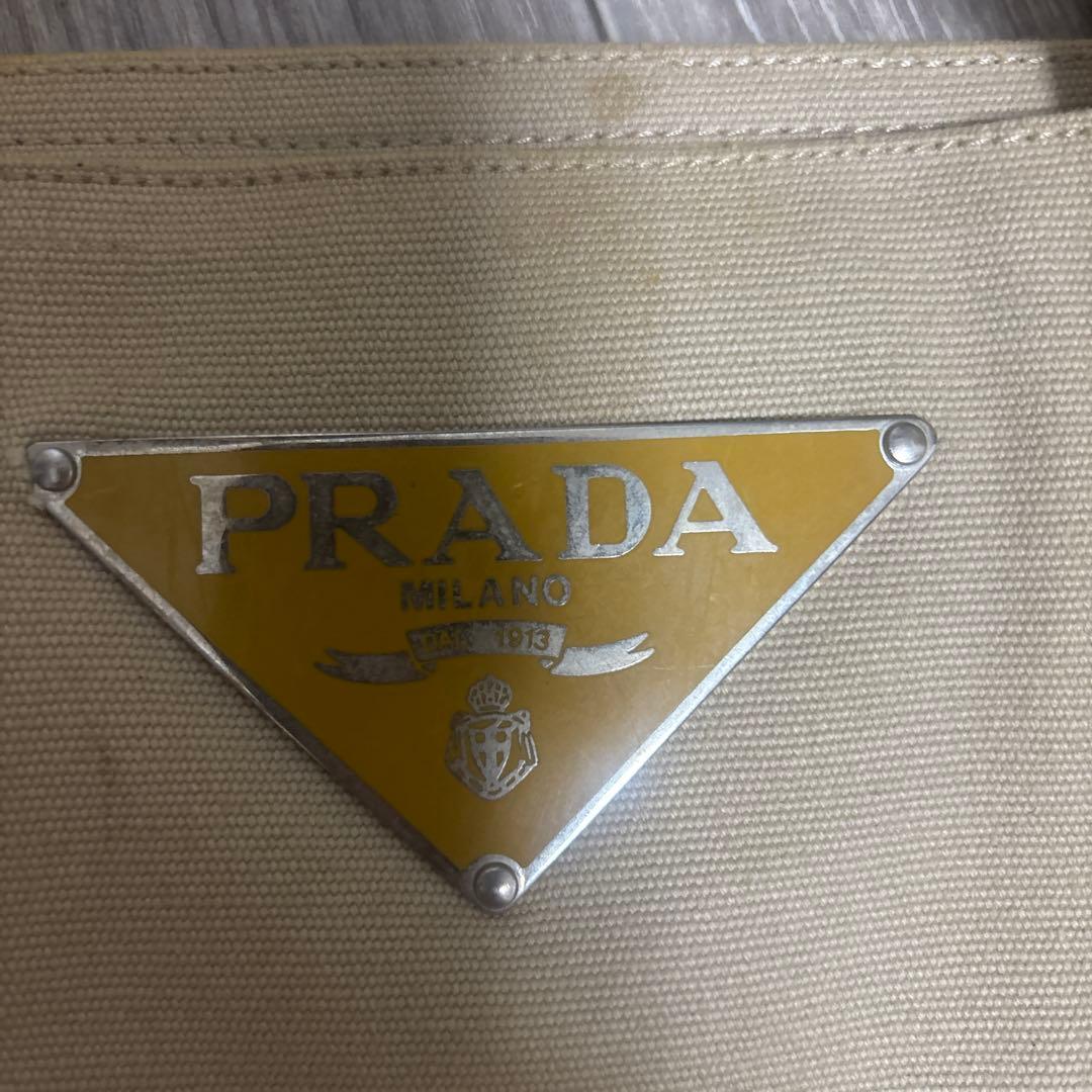 PRADA プラダ キャンバス 三角ロゴ トート バッグ ベージュ イエロー