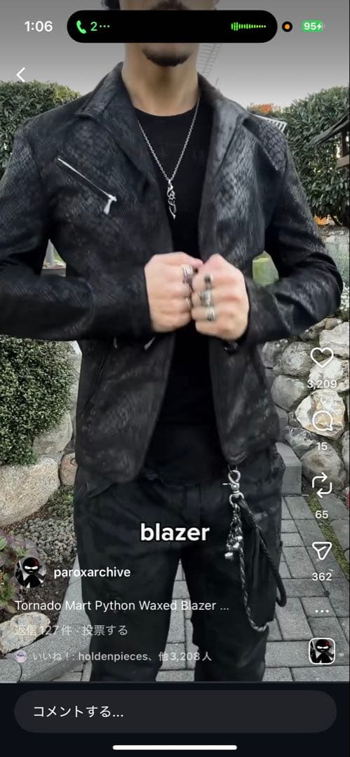 ジャケット・アウター Tornado Mart Python waxed Blazer