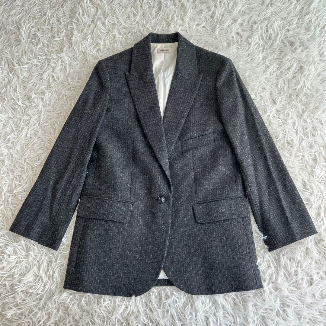 ザディグエヴォルテール　テーラードジャケット　ストライプ　イタリア生地　グレー