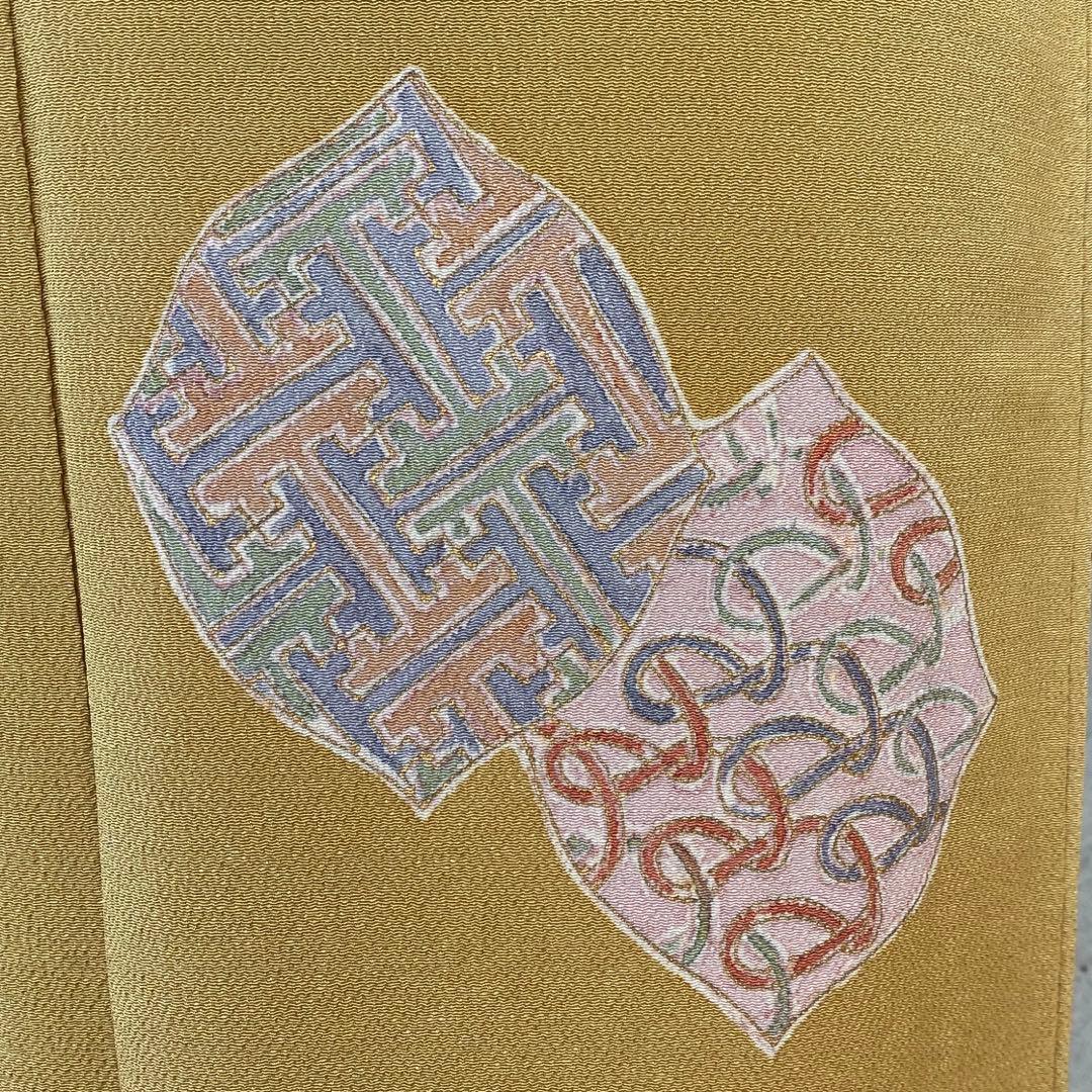 正絹　訪問着　一つ紋　くすみ黄色系　袷