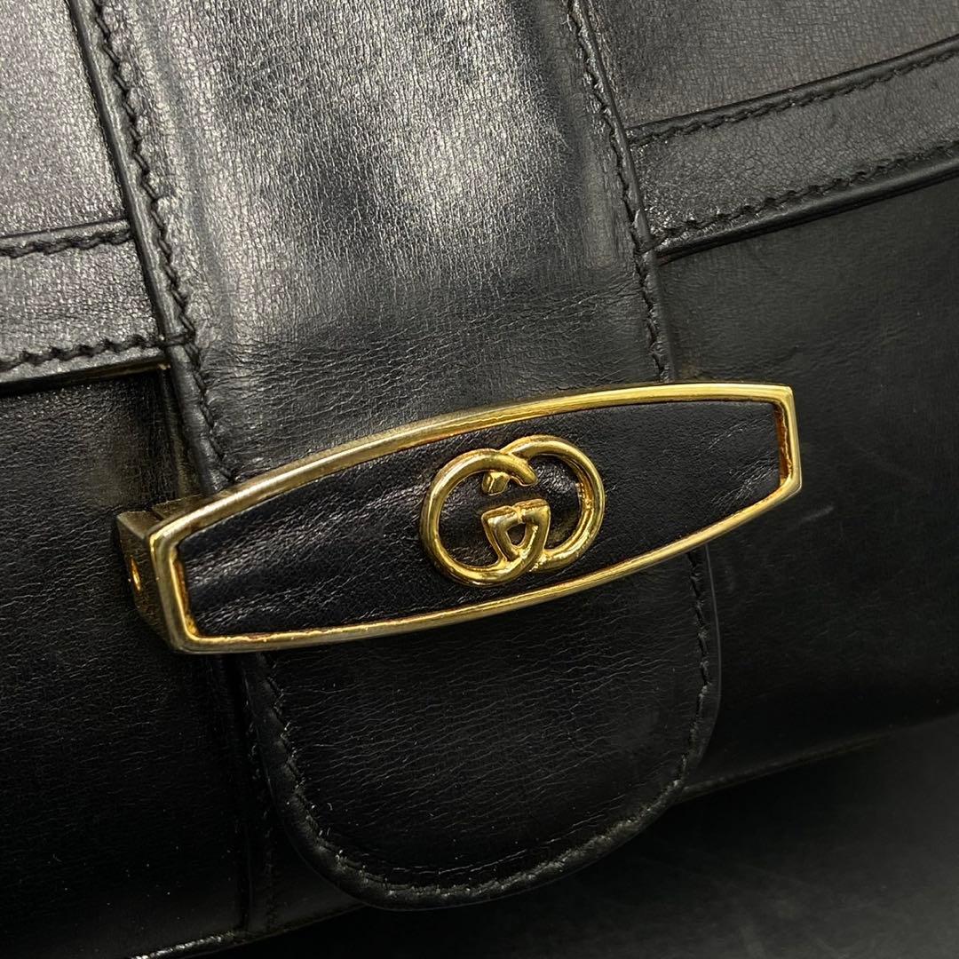 オールドグッチ ショルダーバック インターロッキング ロゴ ブラック レザー