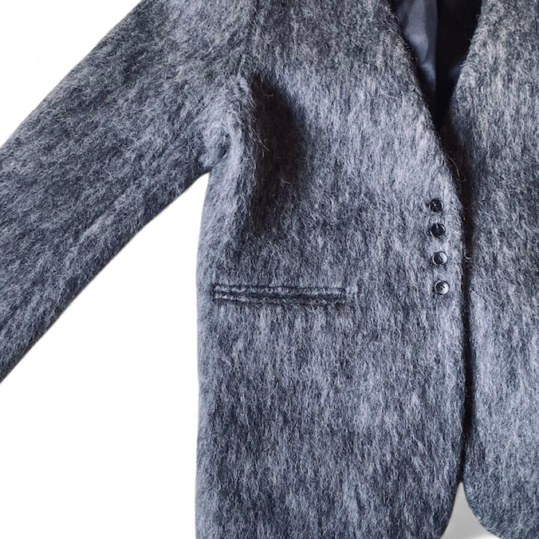 【美品】バースデーバッシュ ウール混 ノーカラー シャギー ジャケット グレー