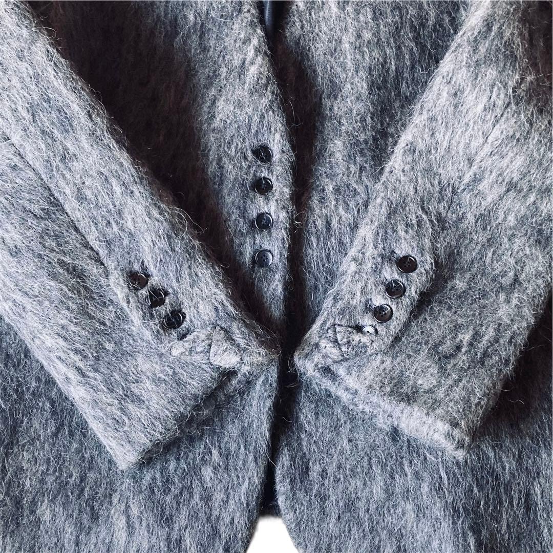 【美品】バースデーバッシュ ウール混 ノーカラー シャギー ジャケット グレー