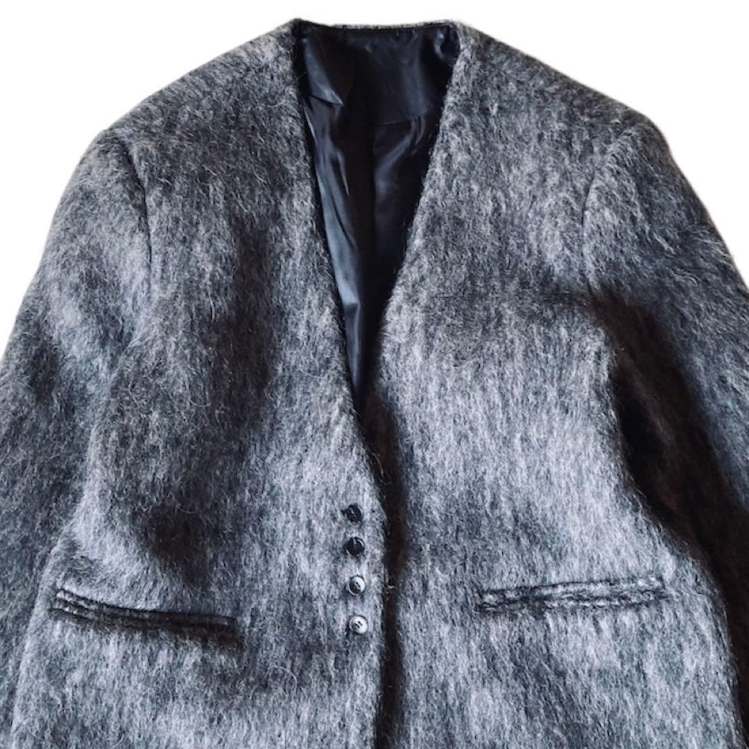 【美品】バースデーバッシュ ウール混 ノーカラー シャギー ジャケット グレー