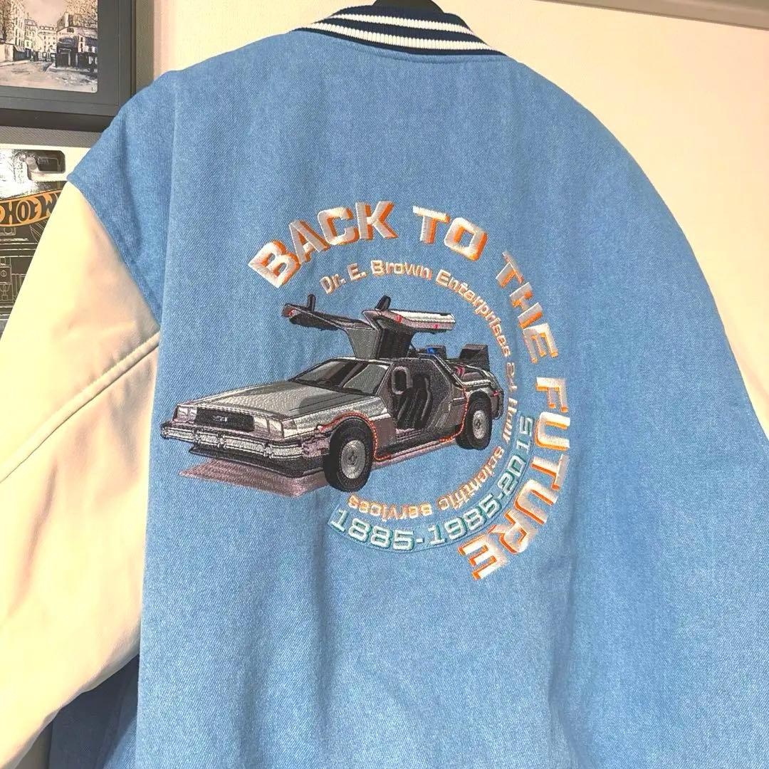 ニコアンド バックトゥザフューチャー BTTF 刺繍スタジャン ライトブルー