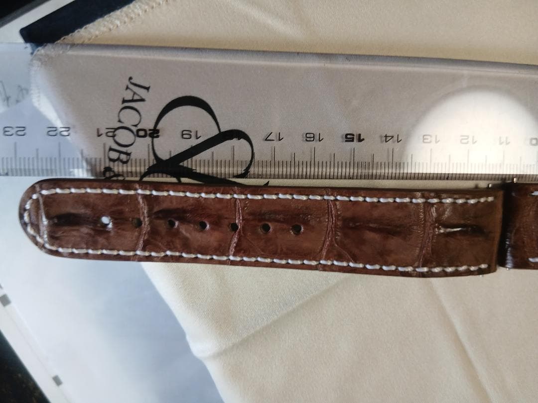 Jacob &co　アリゲーターブラウンレザー 時計ベルト ホワイトステッチ