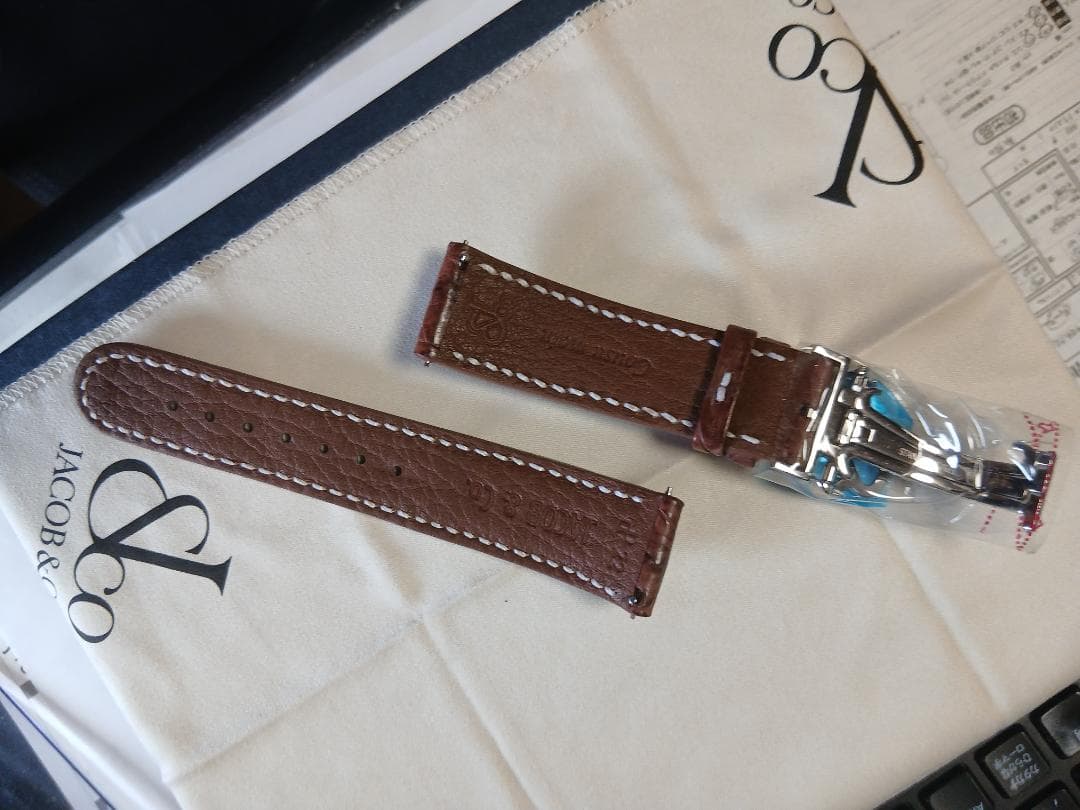 Jacob &co　アリゲーターブラウンレザー 時計ベルト ホワイトステッチ