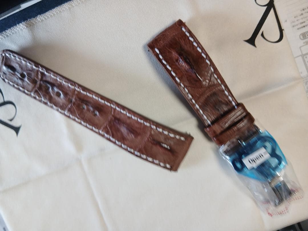 Jacob &co　アリゲーターブラウンレザー 時計ベルト ホワイトステッチ