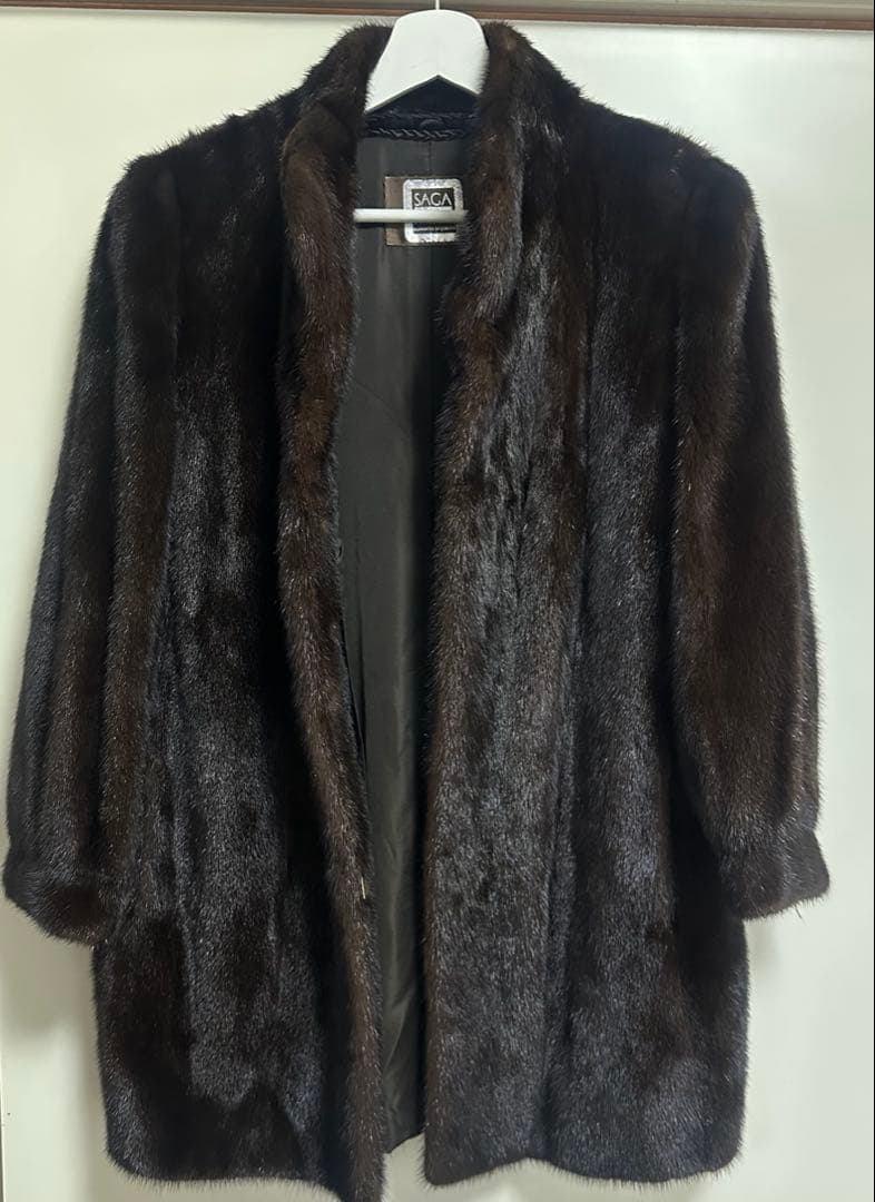 SAGA mink ダークブラウン ファーコート 長袖 13号