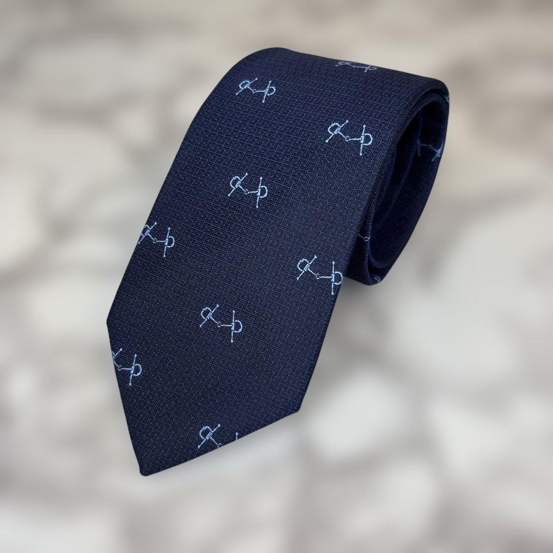 【極美品✨】HERMES ネクタイ　シェーヌ・ダンクル柄　ファソネ　ネイビー　紺