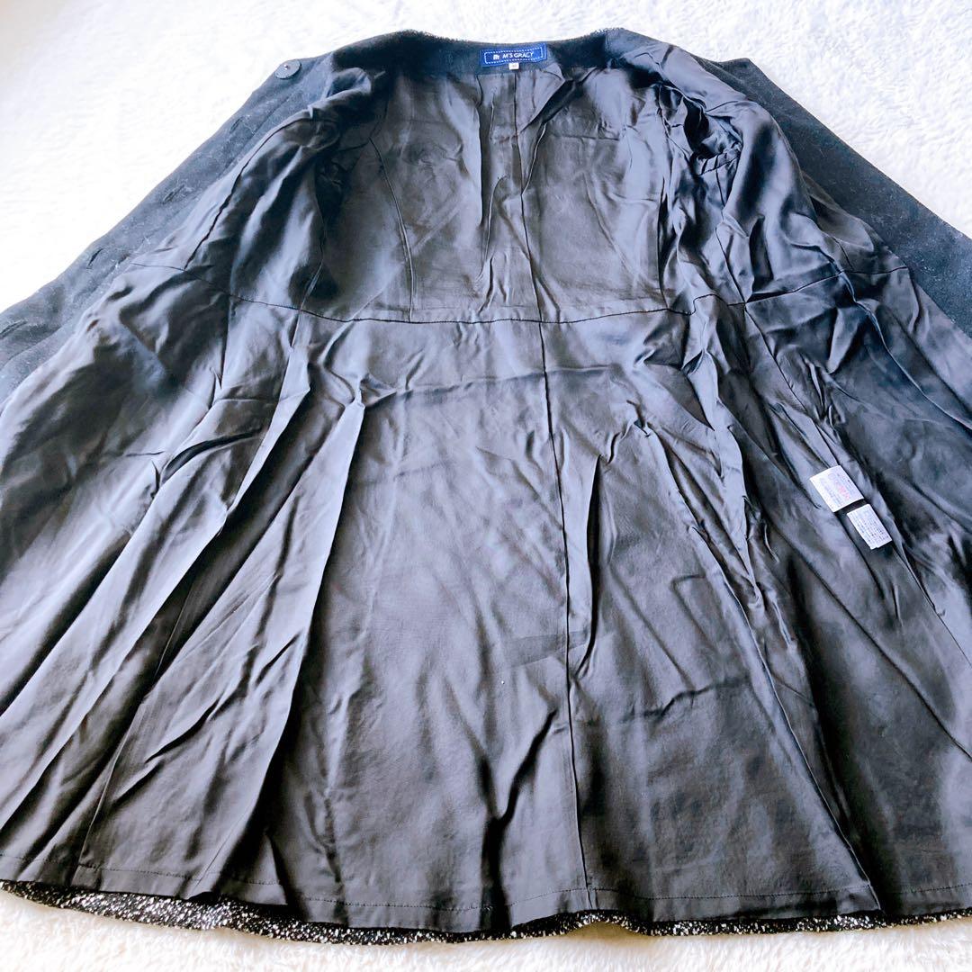 エムズグレイシー ロングコート ツィード ノーカラー フリル リボン 40