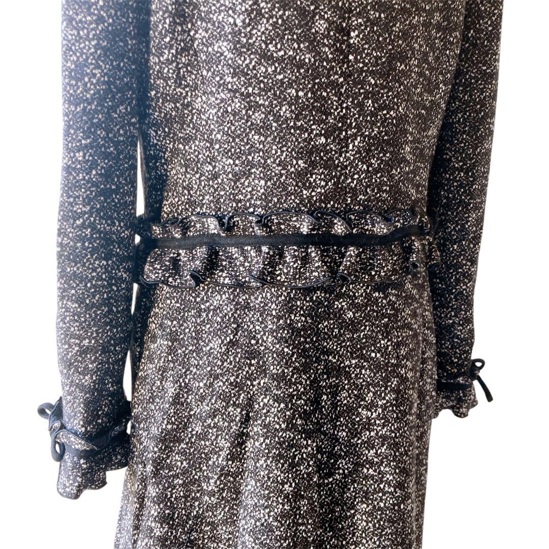 エムズグレイシー ロングコート ツィード ノーカラー フリル リボン 40