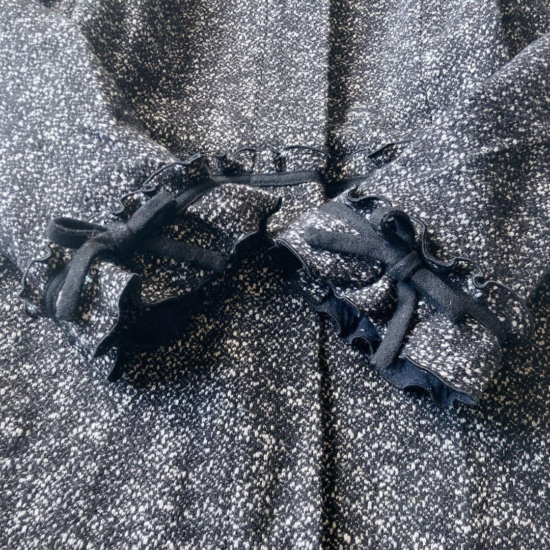 エムズグレイシー ロングコート ツィード ノーカラー フリル リボン 40