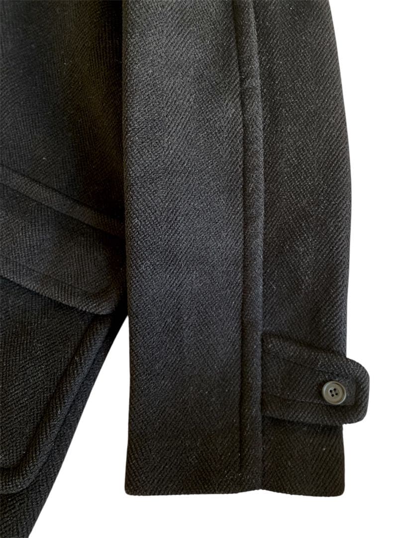 希少moorbrook生地 ヘリンボーンダッフルコート ウール100% ブラック