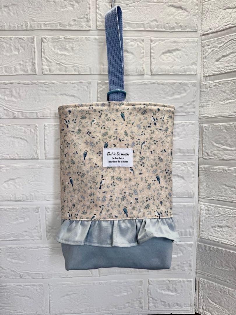 入園入学準備　基本セット　デコレクションズ　リバティ風　小鳥プリント　くすみ水色