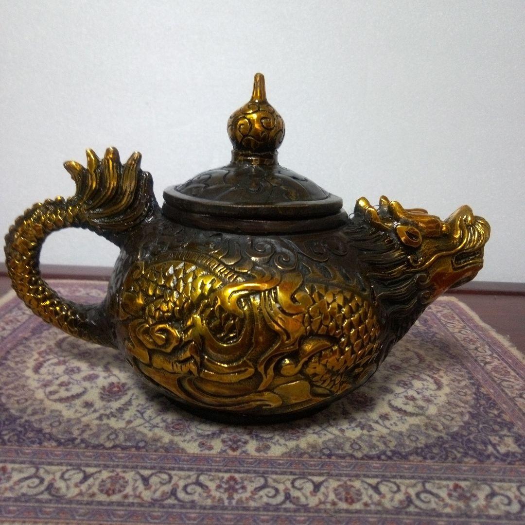 中国古玩　大明宜徳年製　金鍍金龍銅製　香炉