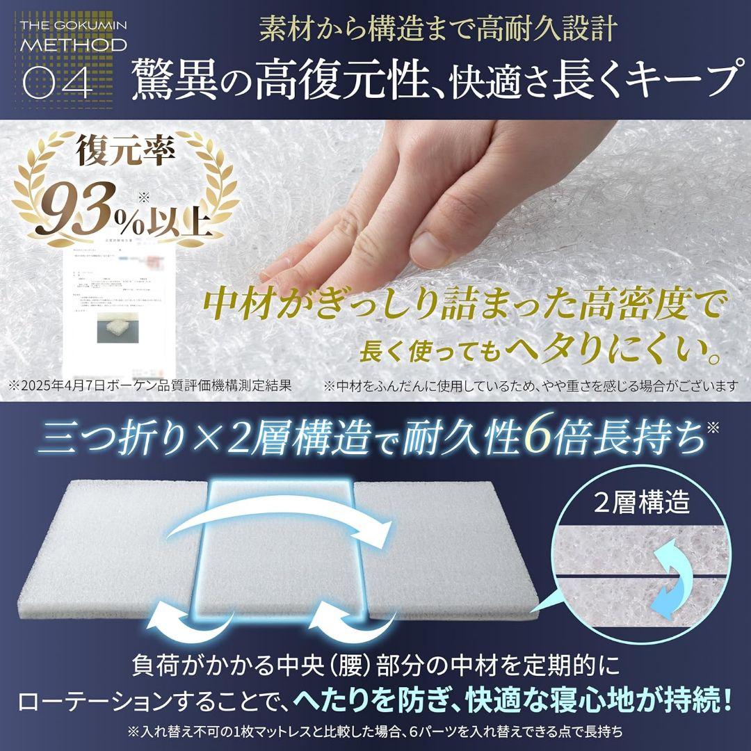 新品同様　GOKUMIN リライブファイバー マットレス シングル 9cm厚