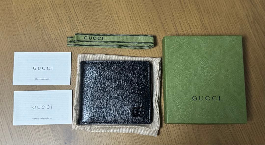 GUCCI グッチ 二つ折り財布 GGマーモント レザー 黒