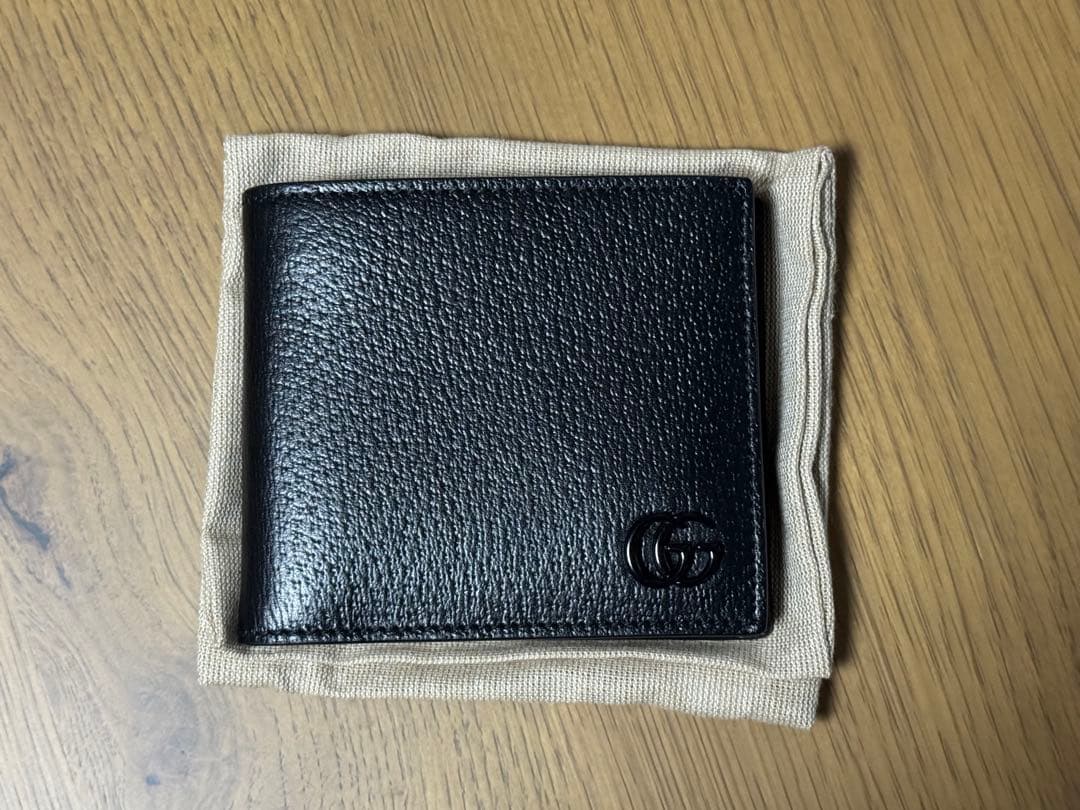 GUCCI グッチ 二つ折り財布 GGマーモント レザー 黒