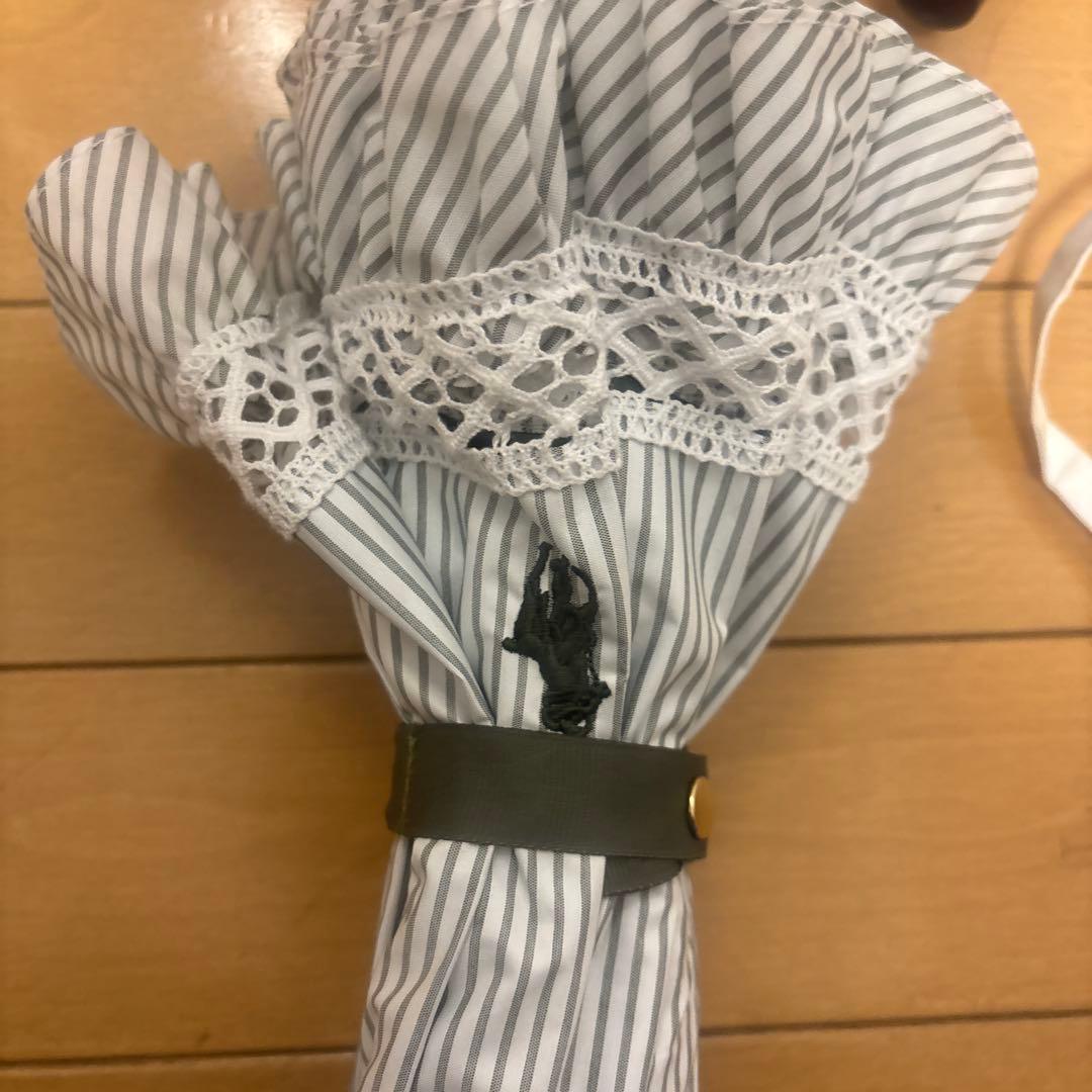 ラルフローレン カーキ ストライプ日傘ハンドル レース付き