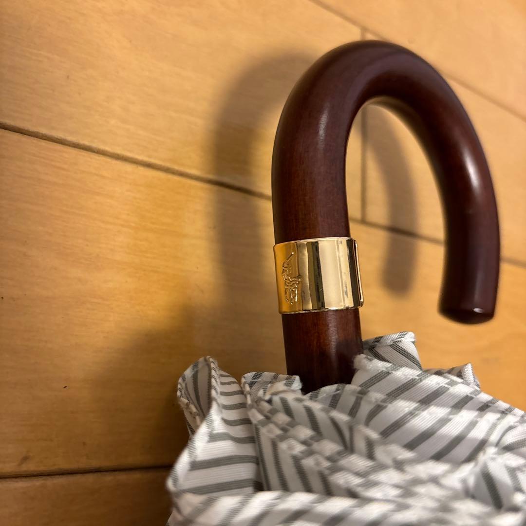 ラルフローレン カーキ ストライプ日傘ハンドル レース付き