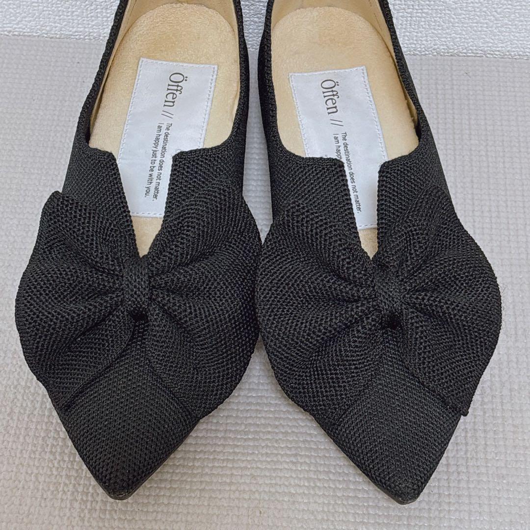 Öffen ブラックリボンポインテッドトゥシューズ 39 ブラック