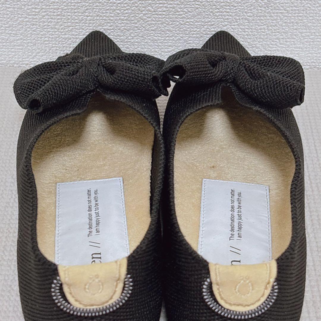 Öffen ブラックリボンポインテッドトゥシューズ 39 ブラック