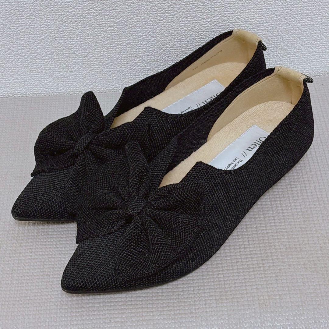 Öffen ブラックリボンポインテッドトゥシューズ 39 ブラック