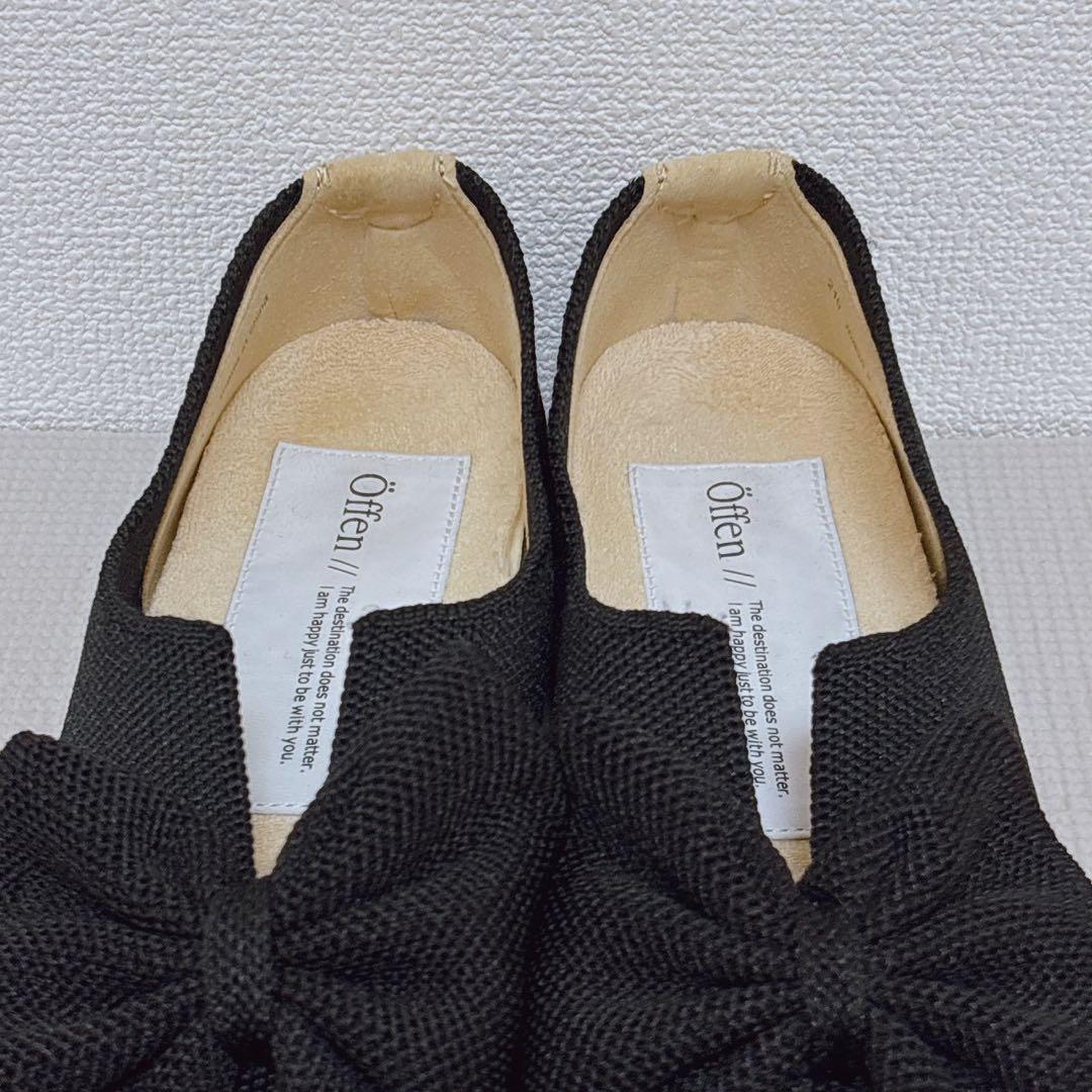 Öffen ブラックリボンポインテッドトゥシューズ 39 ブラック